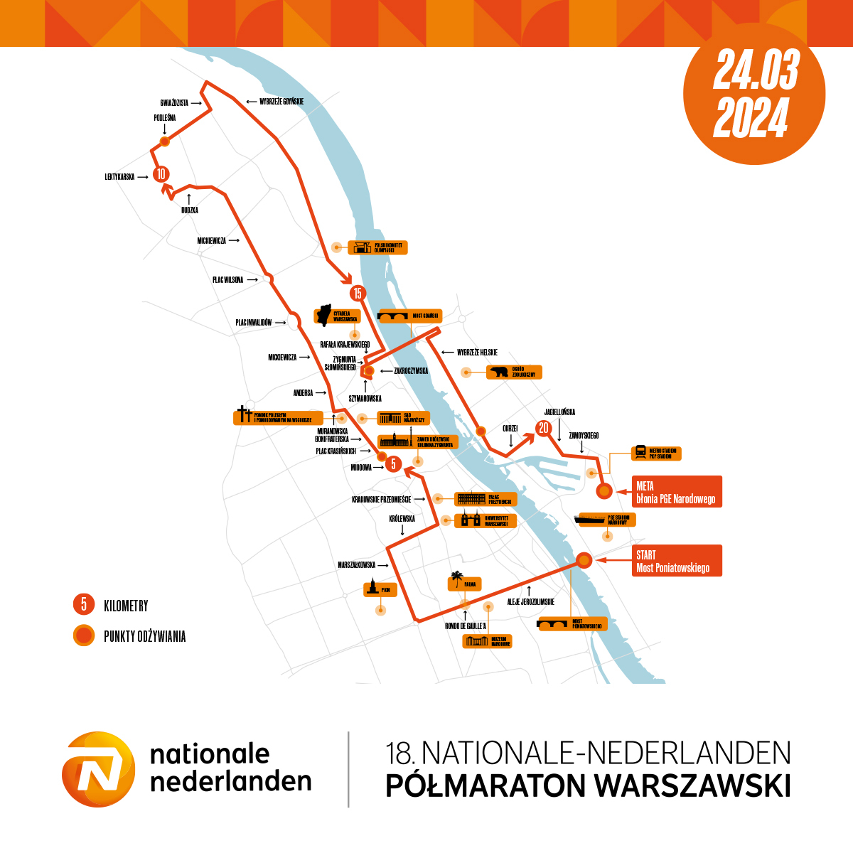 Trasa 18. Nationale-Nederlanden Półmaratonu Warszawskiego